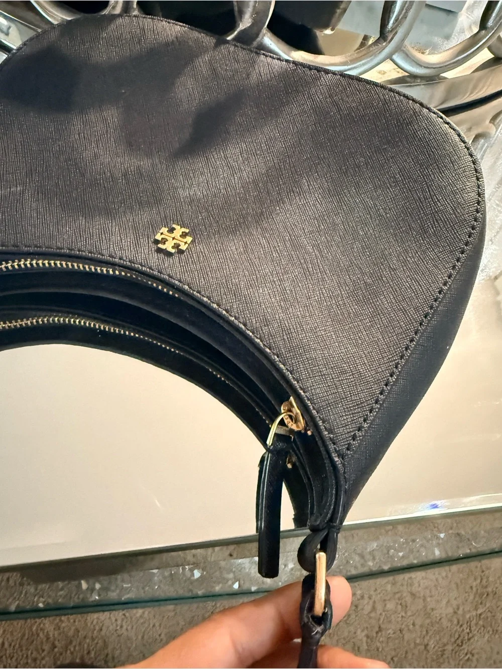 Tory Burch Black Saffiano Leather Shoulder Bag with Gold Hardware